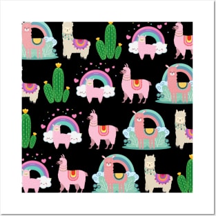 Cute Llama Pattern Posters and Art